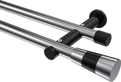 Produktbild von Interdeco Gardinenstange / Vorhangstange Chrom / Schwarz, Typ Platon Tanara (Konus Bicolor) ohne Ringe, 20 mm Ø 2-läufig, 260 cm