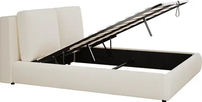 Produktbild von Flieks Hydraulisches Polsterbett 160x200cm mit Stauraum, Doppelbett Stauraumbett mit gepolstertem Kopfteil, Holzbett Bouclé, Beige