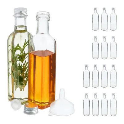Produktbild von Relaxdays Flaschen zum Befüllen, 16er Set, leere Glasflaschen, für Likör, Öl, Saft, Schnapsflaschen, 250 ml, transparent