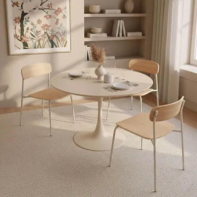 Produktbild von Runder Esstisch für 4 Personen T100 cm beige - Oviala Fancy