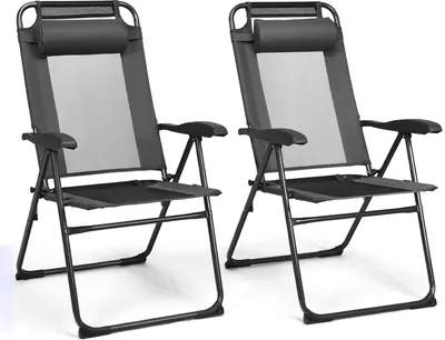 Produktbild von KOMFOTTEU 2er Set Gartenstühle, Klappstühle mit 7 verstellbaren Rückenlehnen, Campingstühle mit Abnehmbarer Kopfstütze, (Grau)