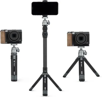 Produktbild von Fotopro Mini Kamera Stativ aus Karbonfaser 90 cm, 360° Kugelkopf, ausziehbar, für iPhone Vlog DSLR Kamera, max. Traglast 3 kg