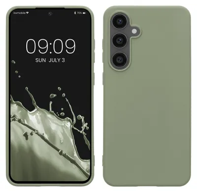 Produktbild von kwmobile Hülle für Samsung Galaxy S24 FE TPU Case - Handyhülle unterstützt kabelloses Laden, flexible Schutzhülle, gummiertes Cover in Graugrün
