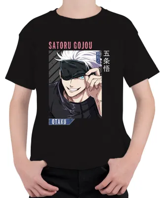 Zdjęcie produktu dla Satoru Gojou Jujutsu Kaisen Anime Otaku Blindfold White Hair Uni Koszulka dziecięca, Czarny, 140