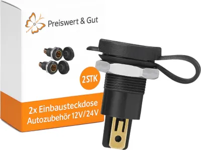 Produktbild von 2x Einbausteckdose Autozubehör 12V/24V für KFZ-Norm-Steckern mit Gummideckel Zigarettenanzünder Adapter Auto Elektronik