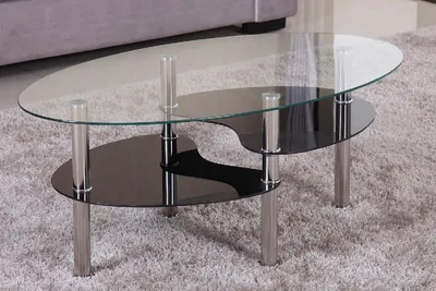 Produktbild von HOOZ Couchtisch 98x55cm Klar Glas mit Ablagen in schwarz