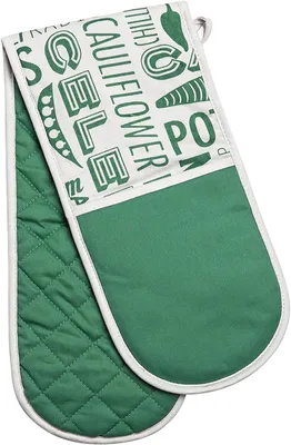 Produktbild von Beistelltisch mit Porter Bierbrauset und doppeltem Ofenhandschuh mit Herzmuster aus Pailletten in Grün - 100 % Baumwolle