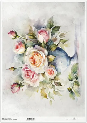 Immagine prodotto di Carta di riso per decoupage Carta artigianale per decoupage A3 ITD-1300L Rose in vaso