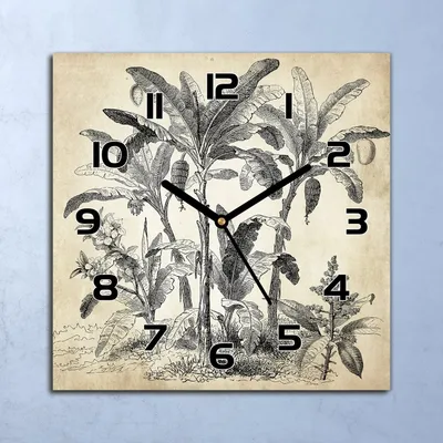 Produktbild von Wanduhr Echt-Glas-Küchenuhr Vintage Palmen beige Quarz 30x30 Deko Bilder