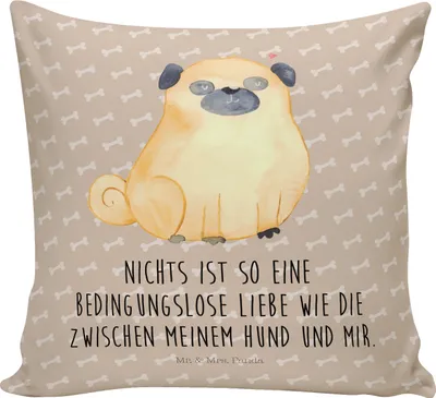 Produktbild von Mr. & Mrs. Panda Deko Kissen Mops - Hundeglück - Geschenk, Sprüche, Liebe, Hund, Pure, Kuschelkissen, 40x40, Zierkissen, Sofakissen, Knuffig, Sofa