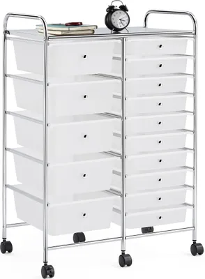 Produktbild von Yaheetech Küchewagen Rollwagen inkl. 15 Schubladen Allzweckwagen Küchen Organizer Servierwagen Trolley für Küche mit Rollen und Griffe Weiß