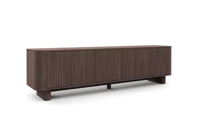 Produktbild von TV-Schrank Hängende RTV Kommode 200 cm Misterio Lamellen mit abgerundeten Seiten - Nussbaum Lincoln