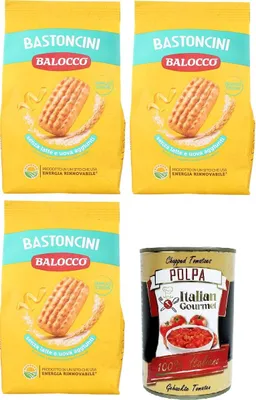 Produktbild von Balocco Bastoncini Kekse zum Frühstück 3x 350g biscuits cookies kuchen + Italian Gourmet polpa 400g