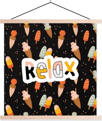 Produktbild von MuchoWow® Textilposter Sommer - Schwarz - Eiscreme 60x60 cm mit holzfarbenen Rahmen - Wanddekoration