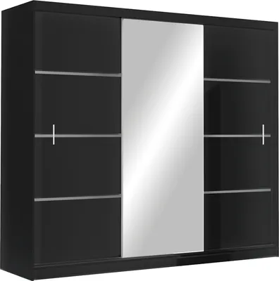 Produktbild von Schwebetürenschrank VISTA 250 cm mit Spiegel – moderner Kleiderschrank Schiebetürenschrank (Schwarz)