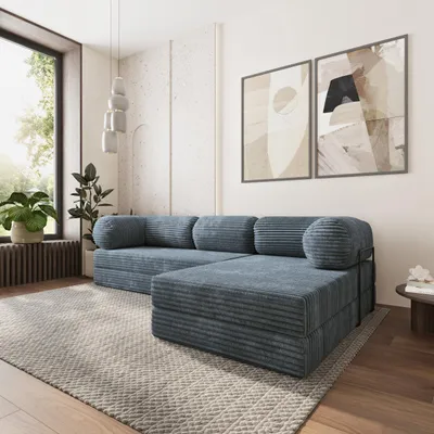 Produktbild von Masseno Ecksofa ETERA mit Metallgestell, Modulares Schlafsofa aus Schaumstoff, Klappbares Bodensofa, Schlaffunktion - Grau, TILIA 85
