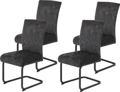 Produktbild von 4er Set Esszimmerstuhl Rachel, Schwingstuhl, Microfaser Samt Anthrazit, Vierkantgestell Grau, Komfortsitz Federkorb, 140kg belastbar