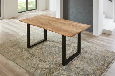Produktbild von Baumkantentisch Teakholz massiv naturbelassen 200 x 100 cm U-Gestell schwarz MATHEO