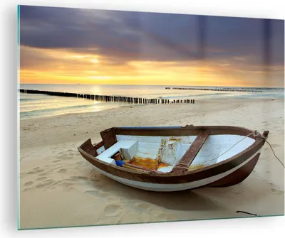 Produktbild von Bilder auf glas - Strand Boot Ostsee Sommer - 70x50cm - Glasbilder - Wandbilder - Kunstdruck - zum Aufhängen bereit - Wanddekoration aus Glas - Glas Bilder - Wandbild auf Glas - GAA70x50-0515