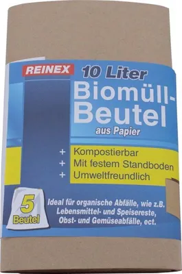 Image de Sacs déchets organiques REINEX, 10 litres, compostables, papier 100 % recyclé, paquet de 5