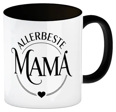 Produktbild von Allerbeste Mama Kaffeebecher in schwarz mit Herzsymbol