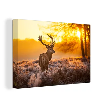 Obrázek produktu pro OneMillionCanvasses® Malba na plátně Nástěnná malba na plátně - Jelen - zima - západ slunce - 150x100cm