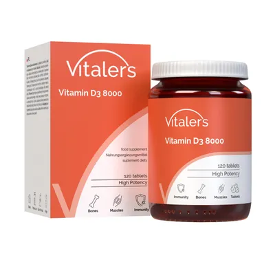 Obrázek produktu pro Vitaler’s Vitamin D3 8000 IU v jedné tabletě, 120 tablet, cholekalciferol, zásoba na 16 měsíců