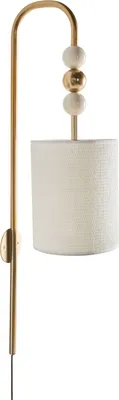 Produktbild von BELIANI Wandleuchte Messing u. Beige Metall mit Stoffschirm Trommelform 1-Flammig Modern Langes Kabel mit Schalter Schlaf- u. Wohnzimmer Beleuchtung