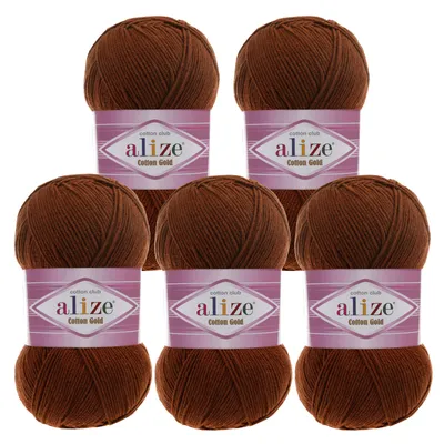 5 x 100g Strickgarn Alize Cotton Gold Uni Klassikgarn Häkelgarn braun