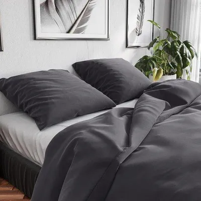 Immagine prodotto di Set di biancheria da letto grigio, 135 x 200 cm, 4 pezzi, cotone, grigio, traspirante, 2 lenzuola + 2 federe 80 x 80 cm
