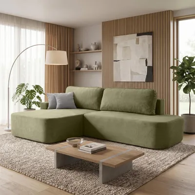 Produktbild von BEAUTYSOFA | Schlafsofa L-Form GAVI Grün - Ecksofa mit Schlaffunktion und Bettkasten – Modernes Sofa mit Ottomane Links