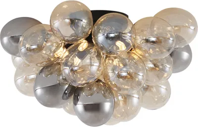 Produktbild von QAZQA - Design Deckenleuchte I Deckenlampe I Lampe I Leuchte Schwarz mit Bernstein- und Rauchglas 6-flammig - Uvas I Wohnzimmer I Schlafzimmer - Kugel I Kugelförmig - LED geeignet G9