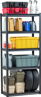Zdjęcie produktu dla VEVOR Regały magazynowe 907 kg Regulowane metalowe regały do dużych obciążeń 5 półek 406,4x812,8x1828,8 mm Regały warsztatowe do kuchni, warsztatu, piwnicy, magazynu, czarne