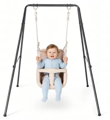 Immagine prodotto di Altalena per neonati HyperMotion con cintura di sicurezza - Altalena per bambini piccoli per casa e giardino, autoportante, da 6 mesi a 15 kg, beige, robusta, in acciaio