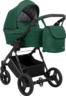 Produktbild von Kinderwagen LAZZIO Babywagen Babyschale Kinder Wagen Set 1 in 1 (grün, Rahmenfarbe: Schwarz)