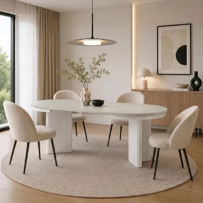 Produktbild von BEAUTYSOFA | Runder Ausziehbarer Esstisch PRESTIGE Ø 100–180 cm, Kaschmir/Weiß, Moderner Esstisch für Esszimmer, Küche, Skandinavischer & Loft-Stil
