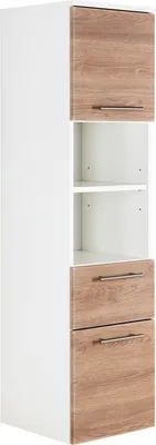 Produktbild von Badezimmer Hochschrank mit 2 Türen und Schublade, hängend, LAGOS-02 Eiche hell Nb., B x H x T ca. 35,2 x 134,5 x 36,8cm