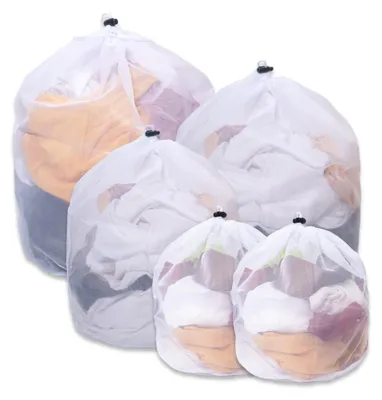 Wäschenetz-Set 5-tlg. mit Kordelzug, Feinmesh, 30–80 cm