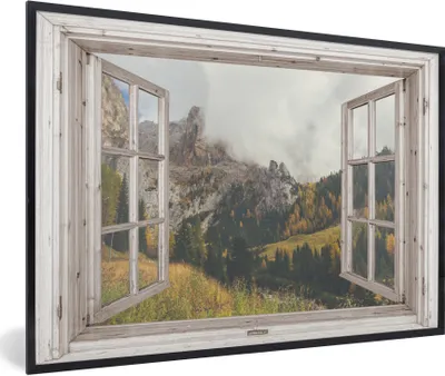 Produktbild von MuchoWow® Gerahmtes Poster Aussicht - Wald - Herbst 90x60 cm - Poster mit Schwarzem Bilderrahmen Wandposter Rahmen Foto Bilder - Fotorahmen - Foto-Plakat