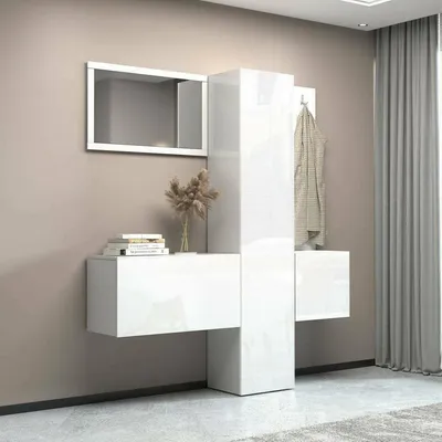 Produktbild von Eingangsmöbel Dcrescenz, Multifunktionsschrank mit 3 Türen, Wandgarderobe mit Spiegel, 170x35h190 cm, Weiß