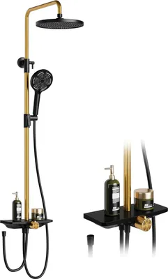 Produktbild von Duschsystem, Wandmontage, verstellbarer Duschkopf, Gold Schwarz