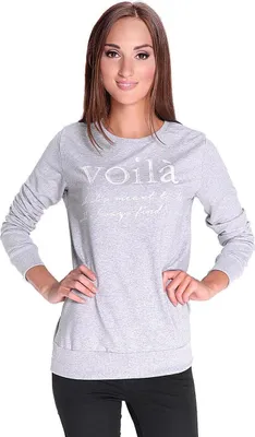Produktbild von Damen Pullover langarm Bluse mit Druck Top, Grau Meliert S/M 36/38