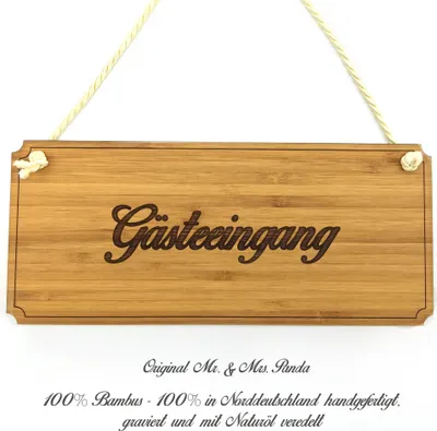 Produktbild von Mr. & Mrs. Panda Türschild Gästeeingang - Geschenk, Landhaus, Holzschild, Shabby, Graviert, Wegweiser, Geschenkidee, wandtafel, Firmenschild, Schild