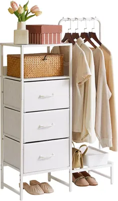 Produktbild von Kleiderstange Aibiju Stoffkommode Schlafzimmer, Stoffkommode mit Regalen und Kleiderstange, wendbarer Kleiderbügel für Flur, Schlafzimmer, Wohnzimmer,