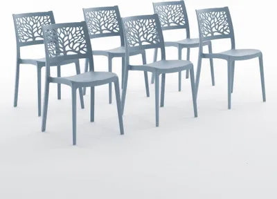 Immagine prodotto di set di 6 sedie impilabili in polipropilene con fibre di vetro per uso esterno e giardino, bar e ristorante, cucina design moderno - FLORA - Cemento