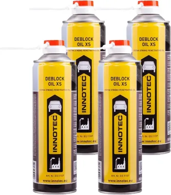 Immagine prodotto di 4 pezzi Innotec Deblock Oil XS Sgrassatore estremamente potente - Azione rapida - Effetto penetrante a lunga durata - Miscela di sgrassatori e lubrificanti