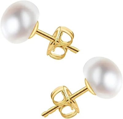 Produktbild von Perlenohrringe (Gold 3mm) 925 Sterling Silber 14K Gold vergoldet mit echten Süßwasserperlen