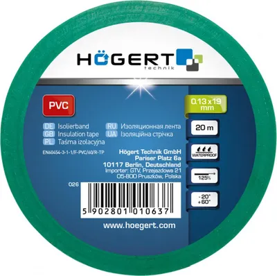 Image de Ruban isolant Högert 0,13 mm x 19 mm x 20 m, vert