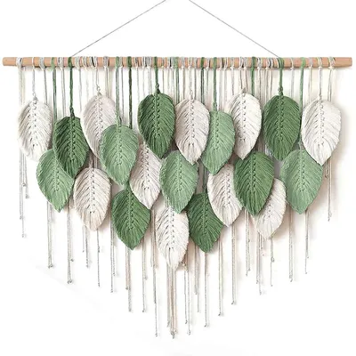 Produktbild von Großer Makramee-Wandbehang, Boho-Blätter-Makramee-Wandteppich, handgefertigte Wanddekoration, schicke böhmische Wandkunst, Heimdekoration für Schlafzimmer, Wohnzimmer, Kinderzimmer, Büro