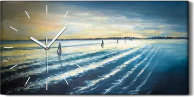Produktbild von Dekor Leinwand Uhr Wandbilder 60x30 Ölgemälde Meer Himmel Wolken Kunst - weiße Hände